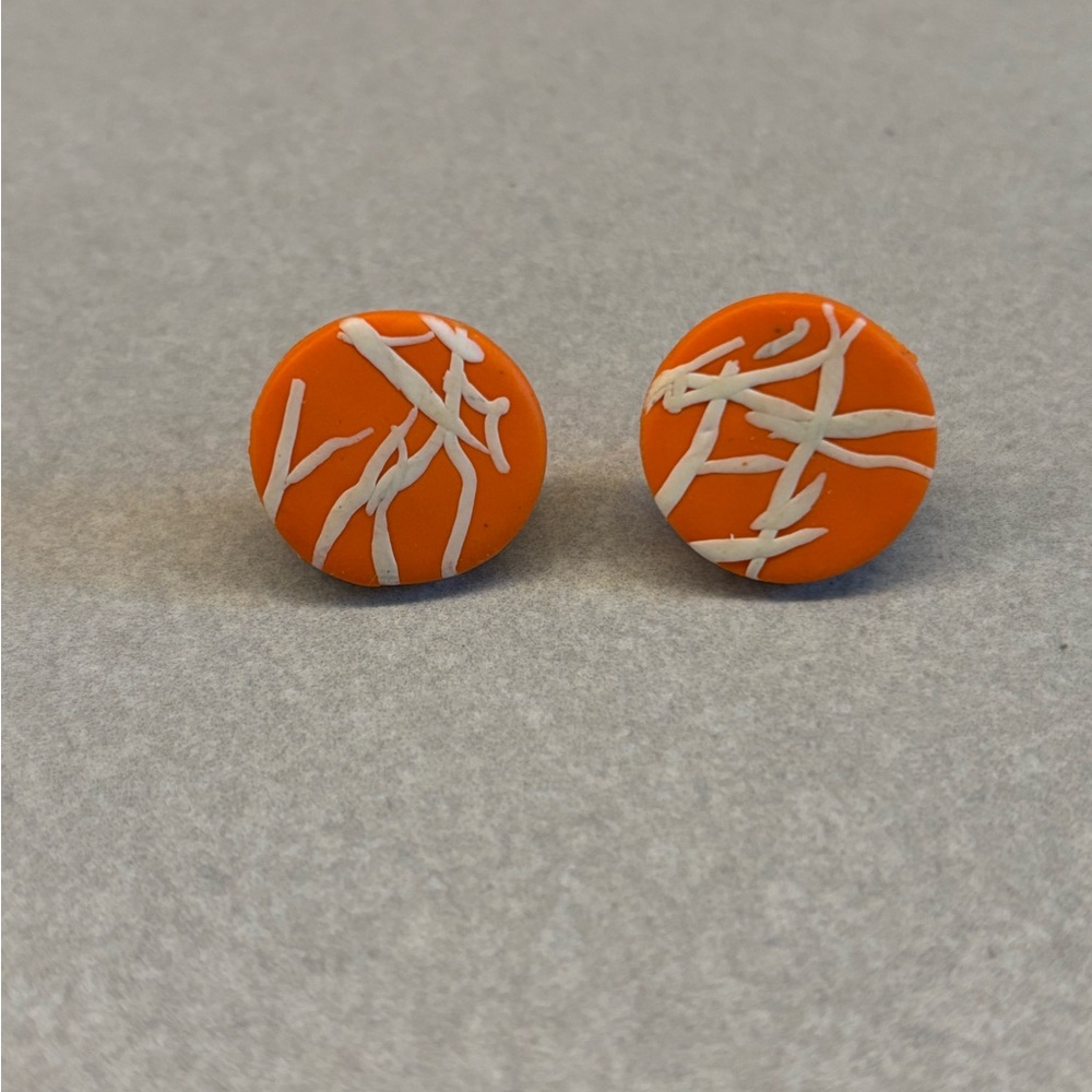 Orange and White Round Clay Stud Earrings